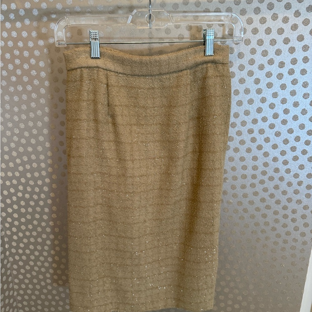 VINTAGE Victor Costa Beige Faux Fur Trimmed Shimmer Suit Set - Picture 7 of 11